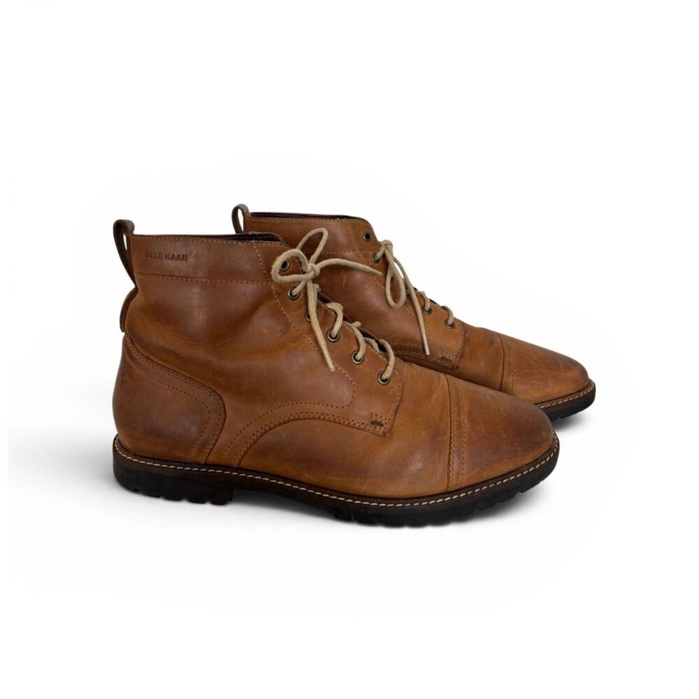 Cole Haan Men's Leather Nathan Cap Toe Work Hiking Boots Brown Tan Size 11M